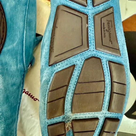 Salvatore Ferragamo Mens Giancini Ornament Parigi Suede Driver Shoes light blue - Picture 9 of 9